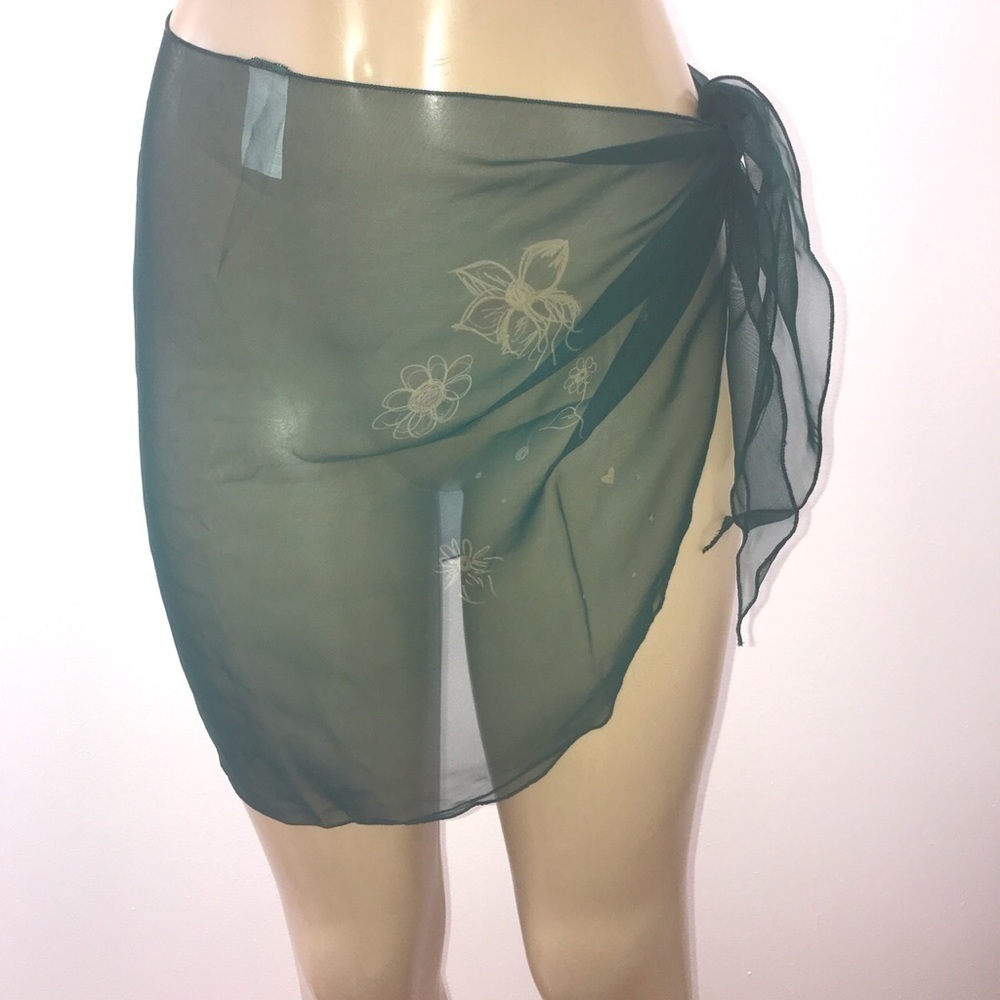 Zuliana Green Floral Hand Painted Sarong. Best Fits Size S/M. New